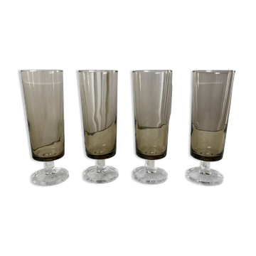 Set of 4 champagne flutes in smoked glass 70s