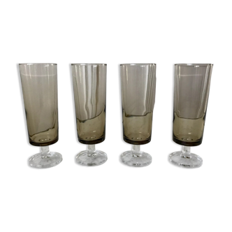 Set of 4 champagne flutes in smoked glass 70s