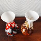 Pair of vintage Italian pop art vases 1970s opaline glass
