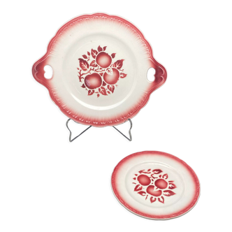 Longwy burgundy fruit pattern ceramic cheese or dessert set - MLRDP4