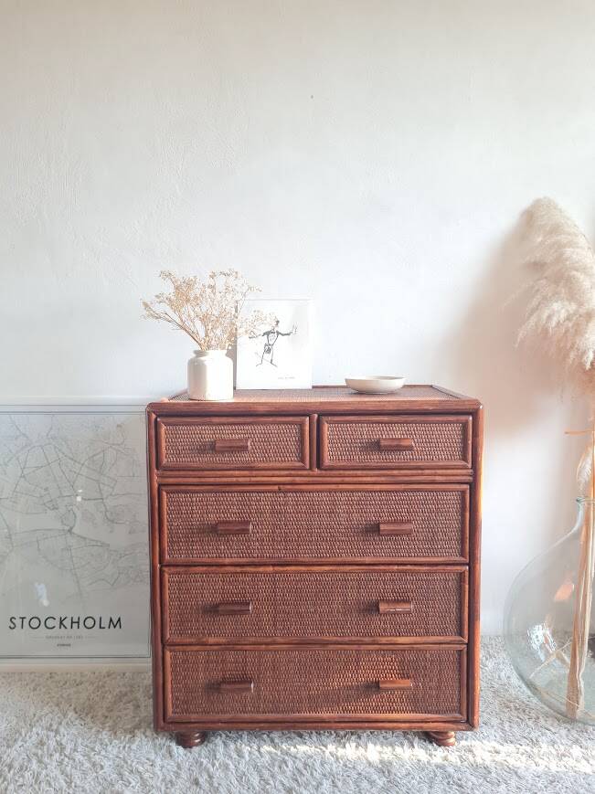 Vintage rattan chest of drawers circa 1960s