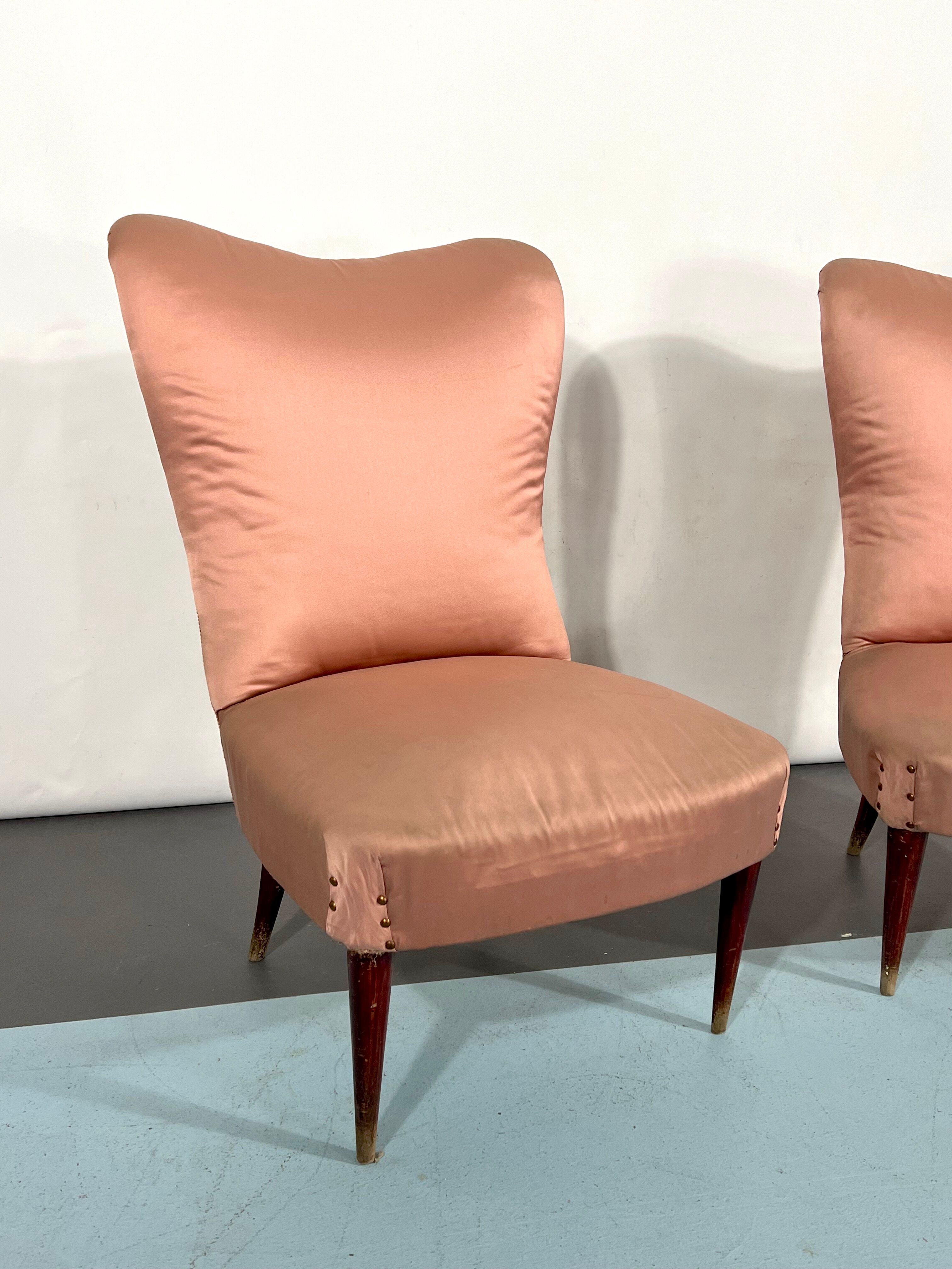 Italian vintage pair of pink club armchairs