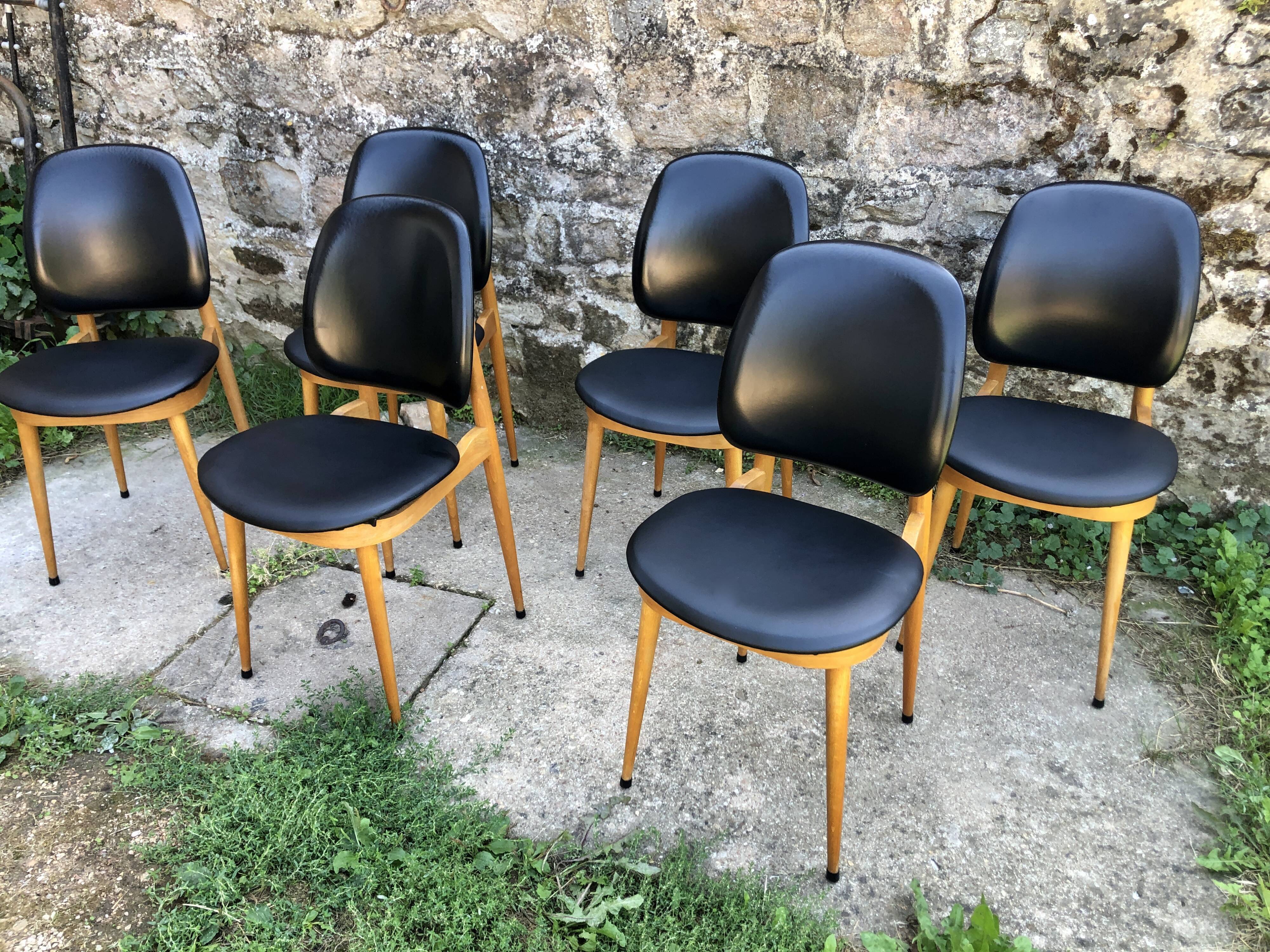 Set of 6 pegasus chairs Baumann skaï black