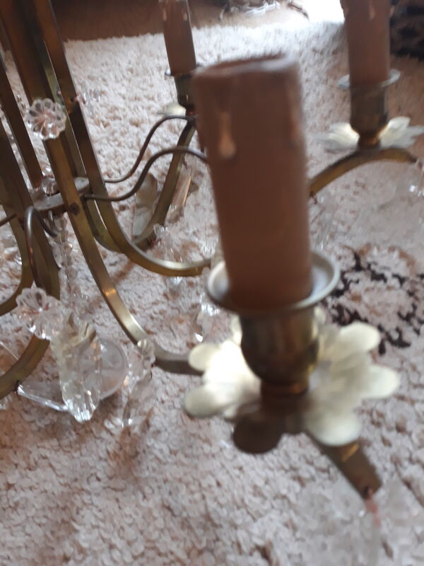 Lustre ancien en laiton et pampilles 6 feux
