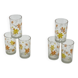 Service of 6 orangeade glasses, vintage, pop, picnic flowers 🟡🟠,