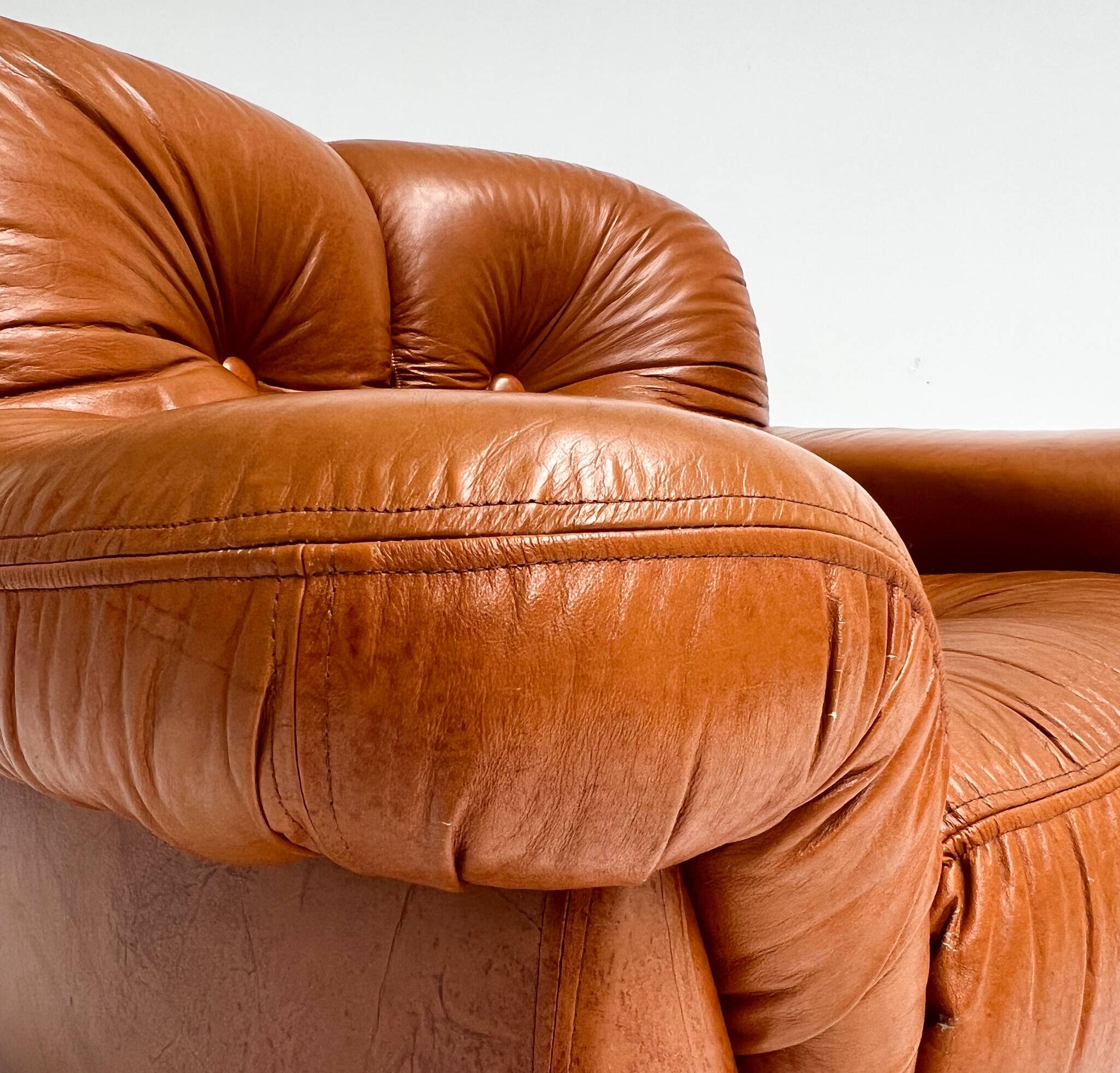 Cognac colored leather Pellerossi lounge chair, 1960s
