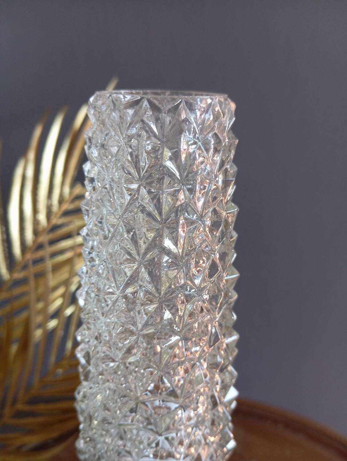 Lampe à poser verre pointe de diamant, vintage
