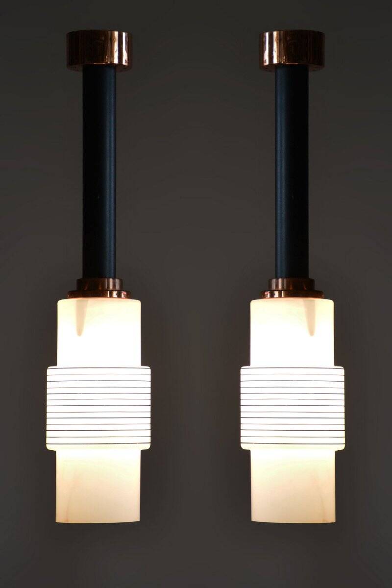 Mid-Century Chandeliers in Steel attributed to Drukov, Czech, 1950s, Set of 2