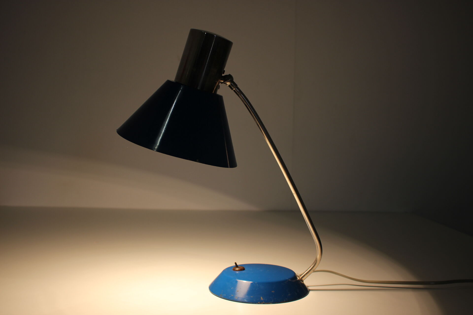 1950s vintage blue table lamp Czechoslovakia