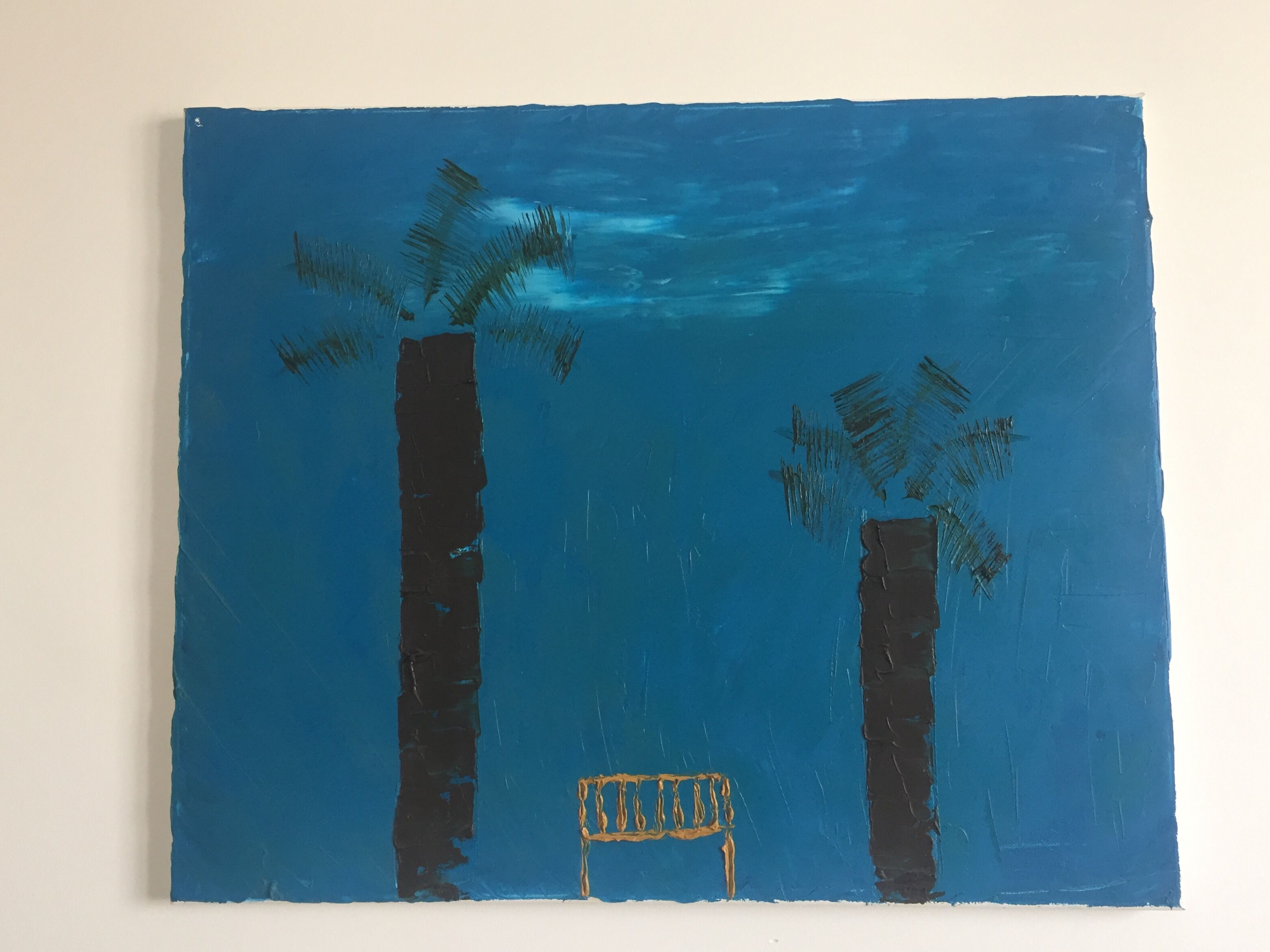 Oil painting Banc et Palmiers