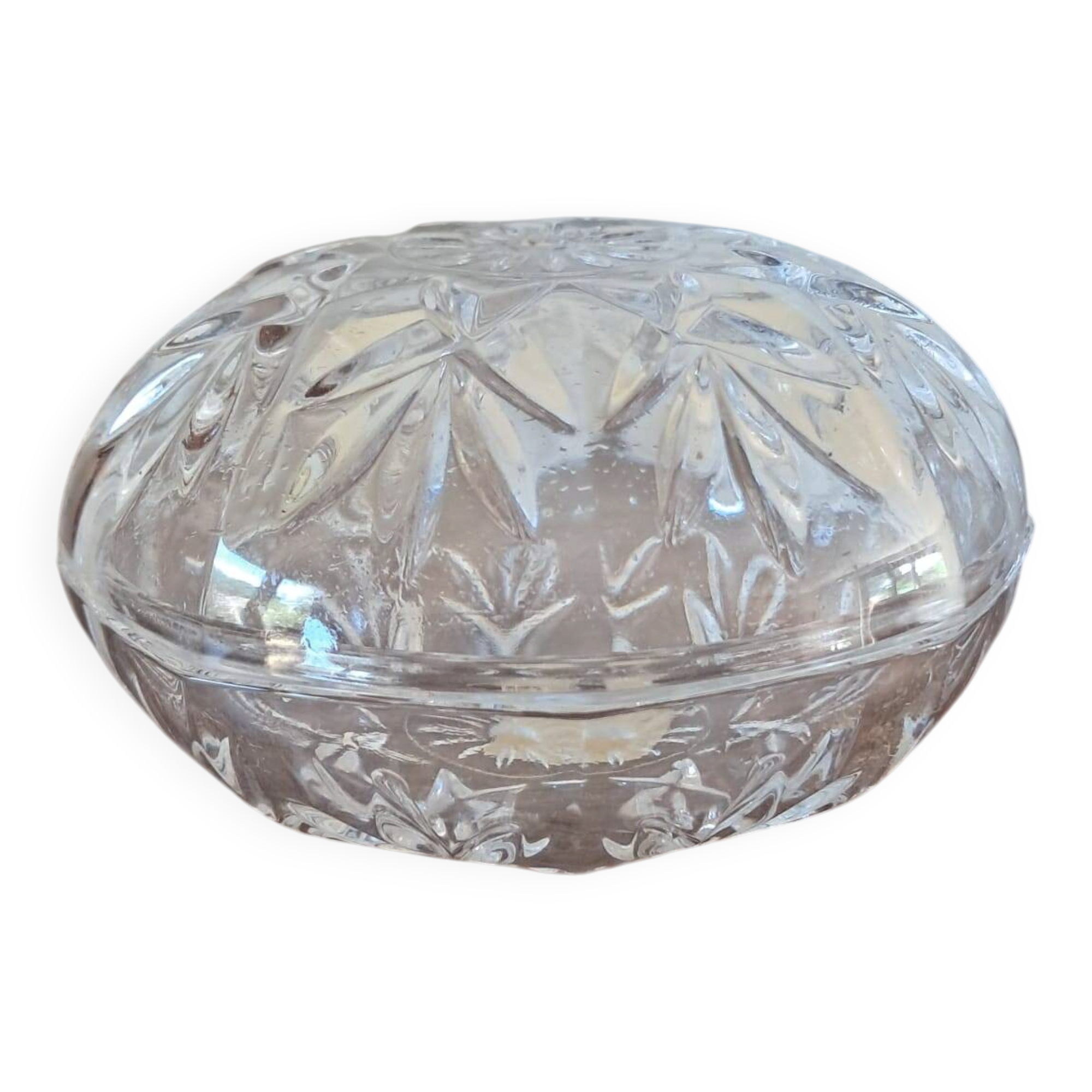 Antique jewellery box or cut crystal sweet jar.