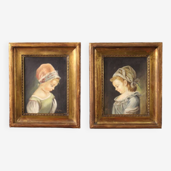 Pair of signed portraits paintings from the 50s