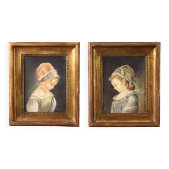 Pair of signed portraits paintings from the 50s