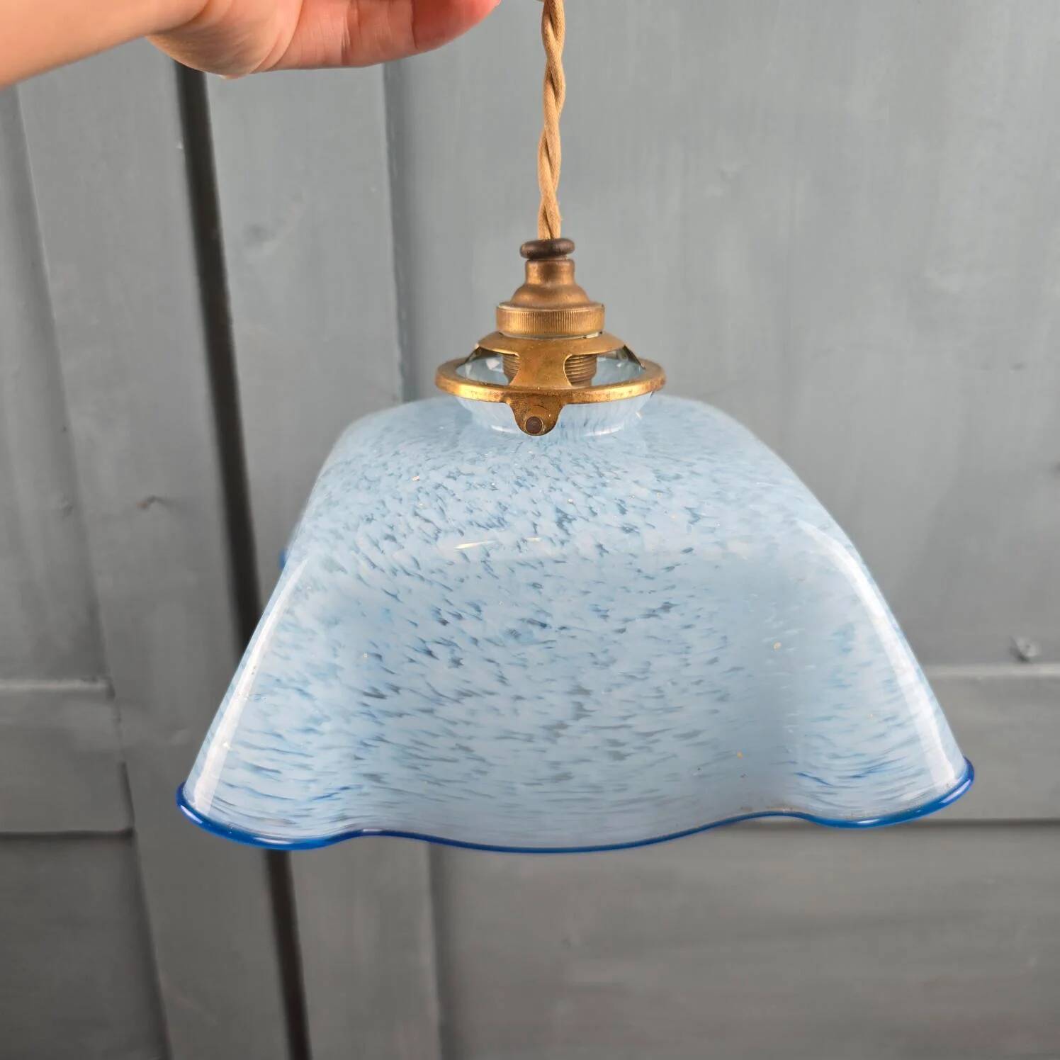 Antique blue speckled glass suspension in the style of Clichy – Draped shape
