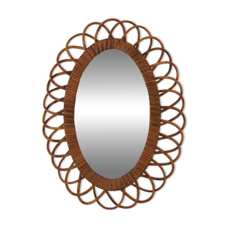 Vintage 1950s/60s rattan flower mirror