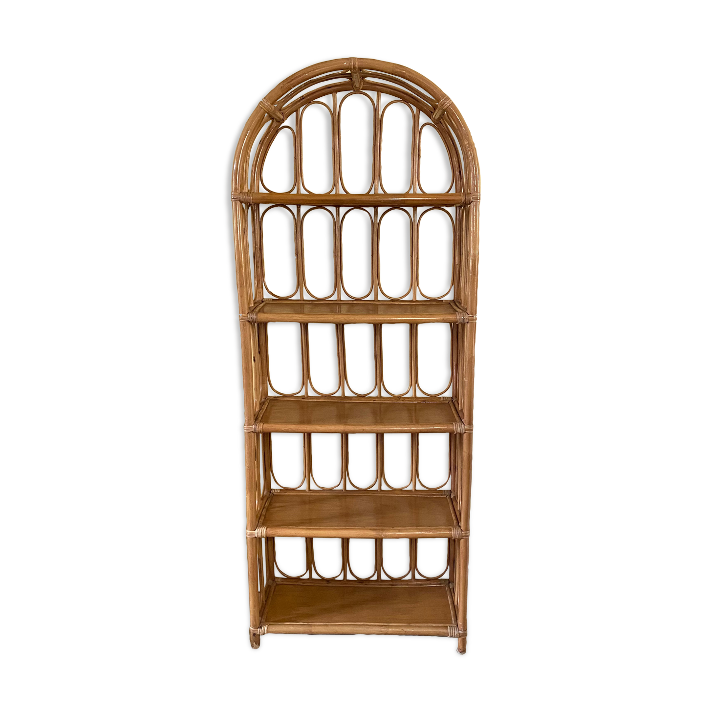 Vintage rattan library shelf
