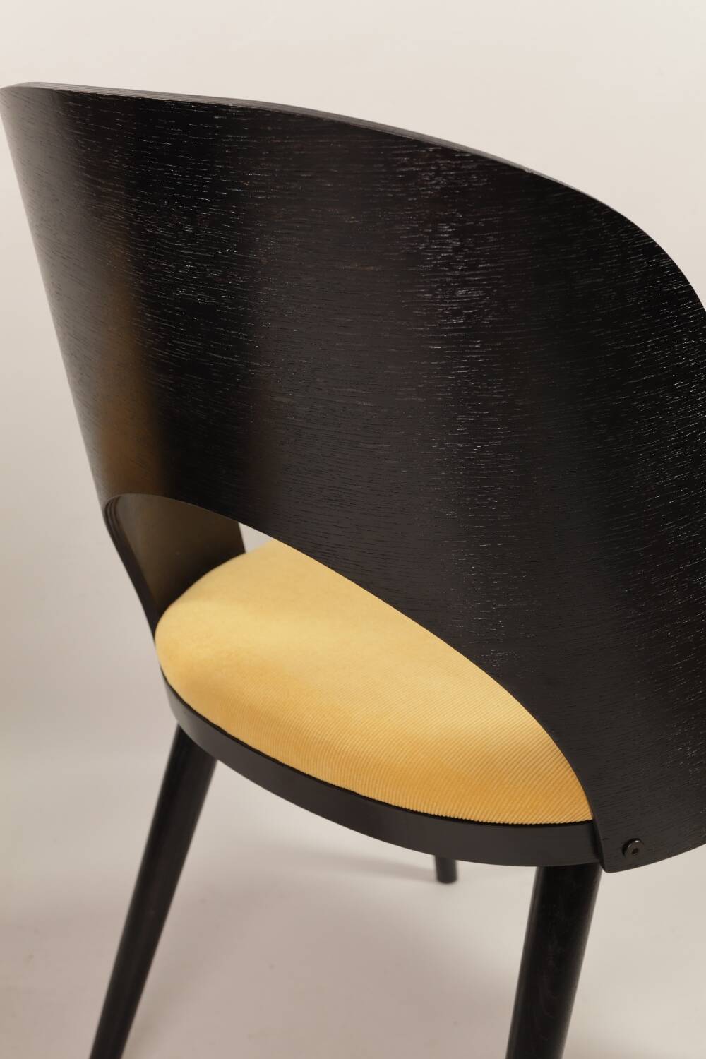 Vintage dining chairs set of 2 black oak wood retro yellow fabric
