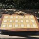 Large vintage 1960s oak and ceramic coffee table.