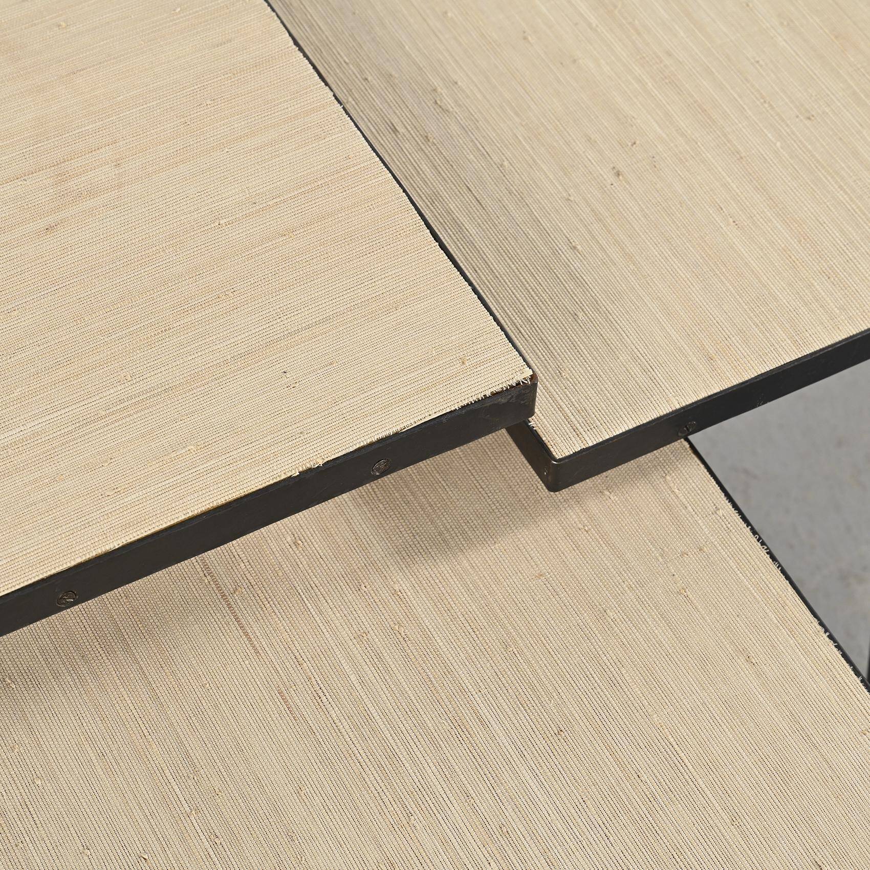 Set of 3 nesting tables in black lacquered metal, circa 1960