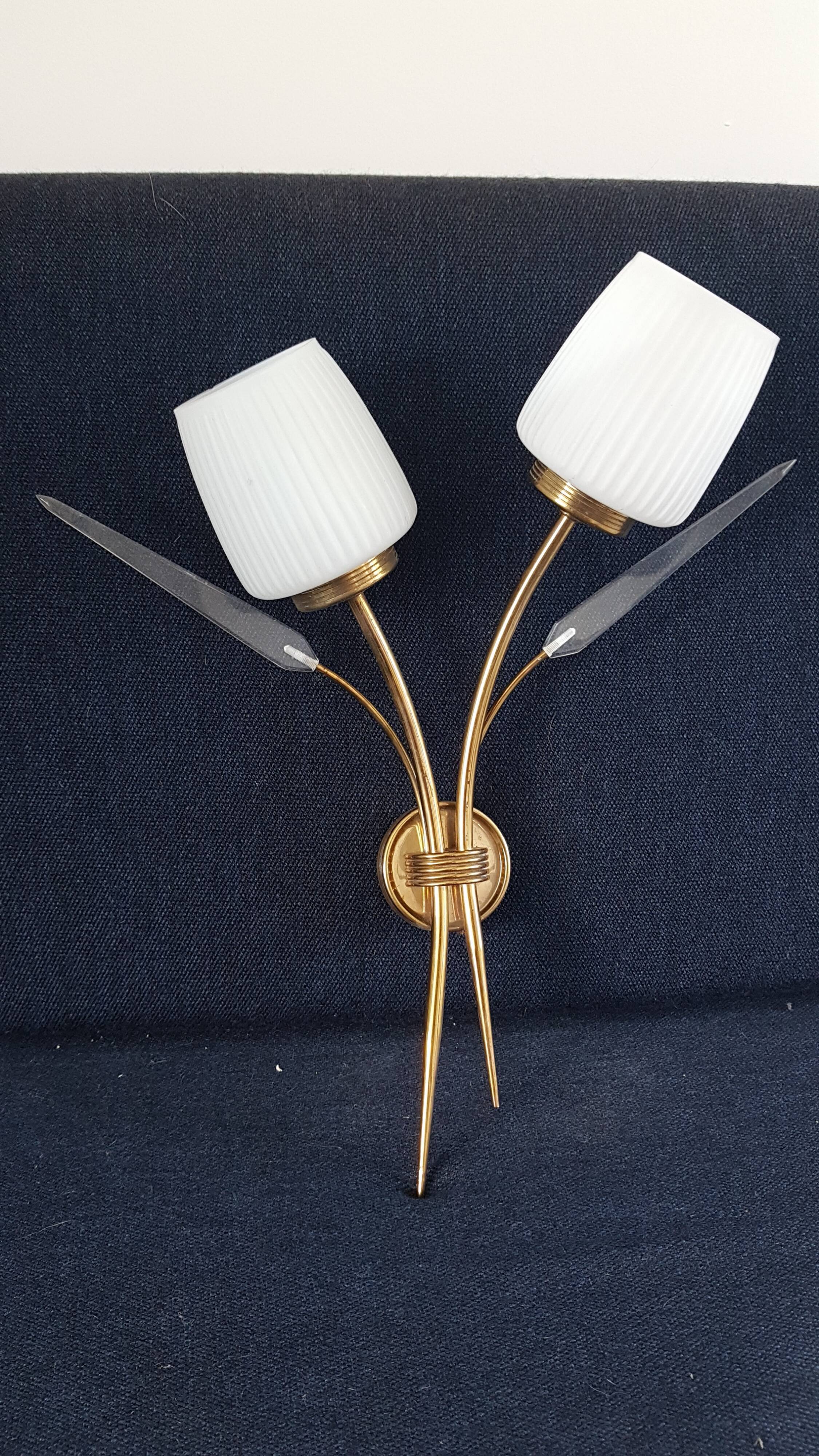 Brass and glass wall light