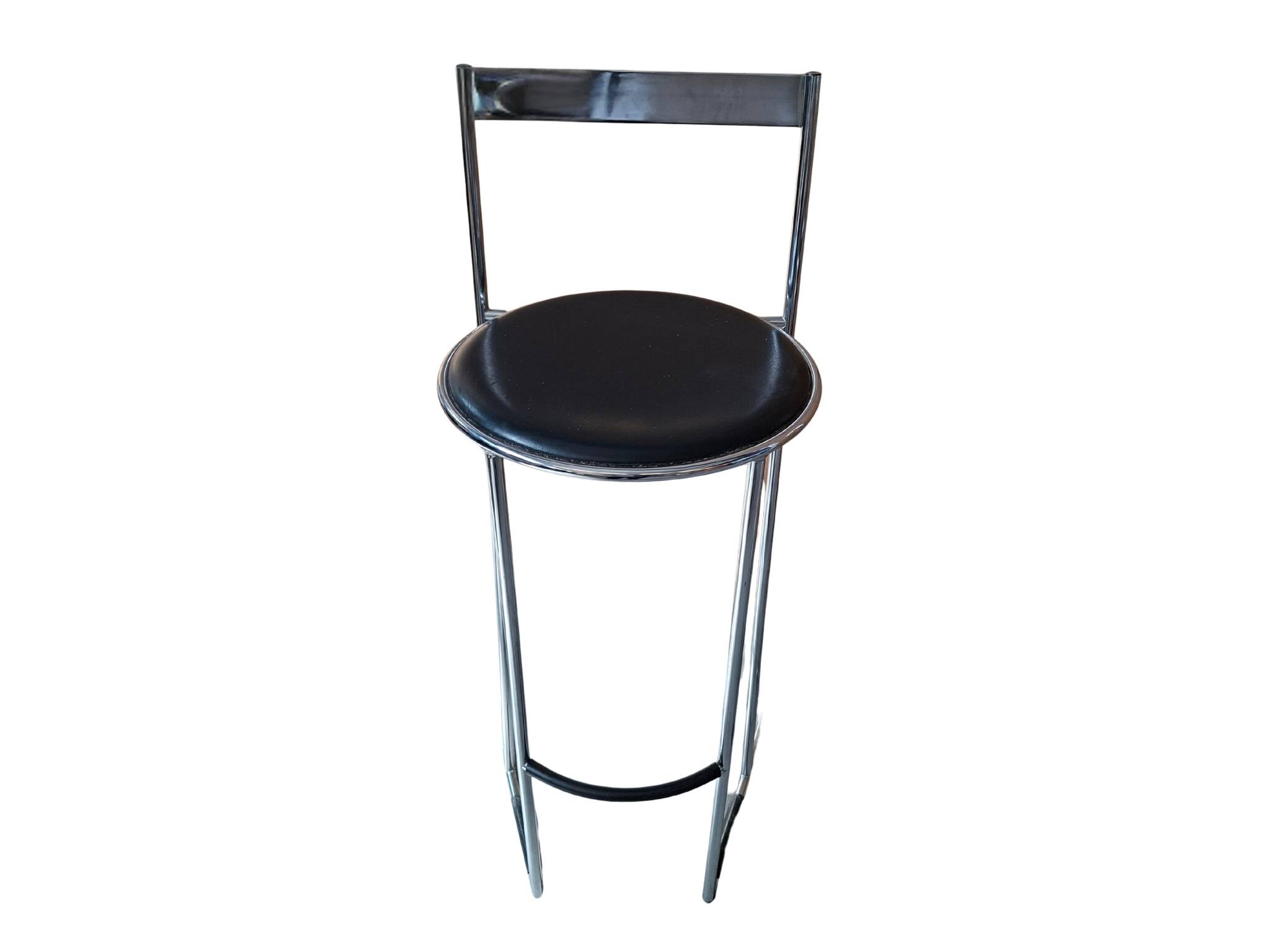 Paire de tabourets vintage des années 70 - Design minimaliste en chrome et cuir