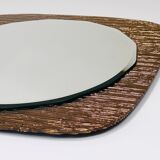 Crystal Art Sculpted Textured Wall Mirror Gold Bronze Mid-Century, Italy, 1960s