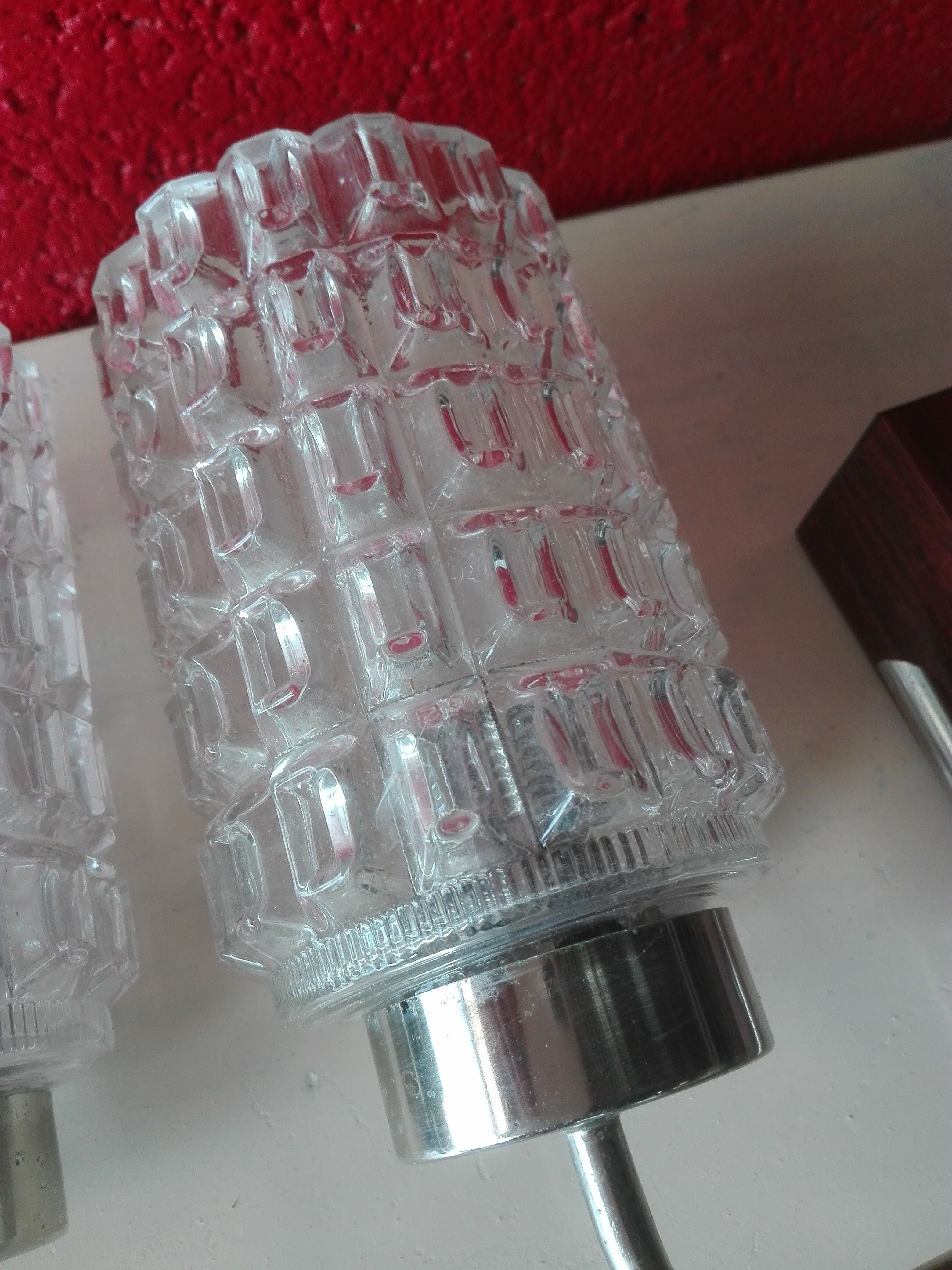 Pair of vintage chrome and glass wall lamps