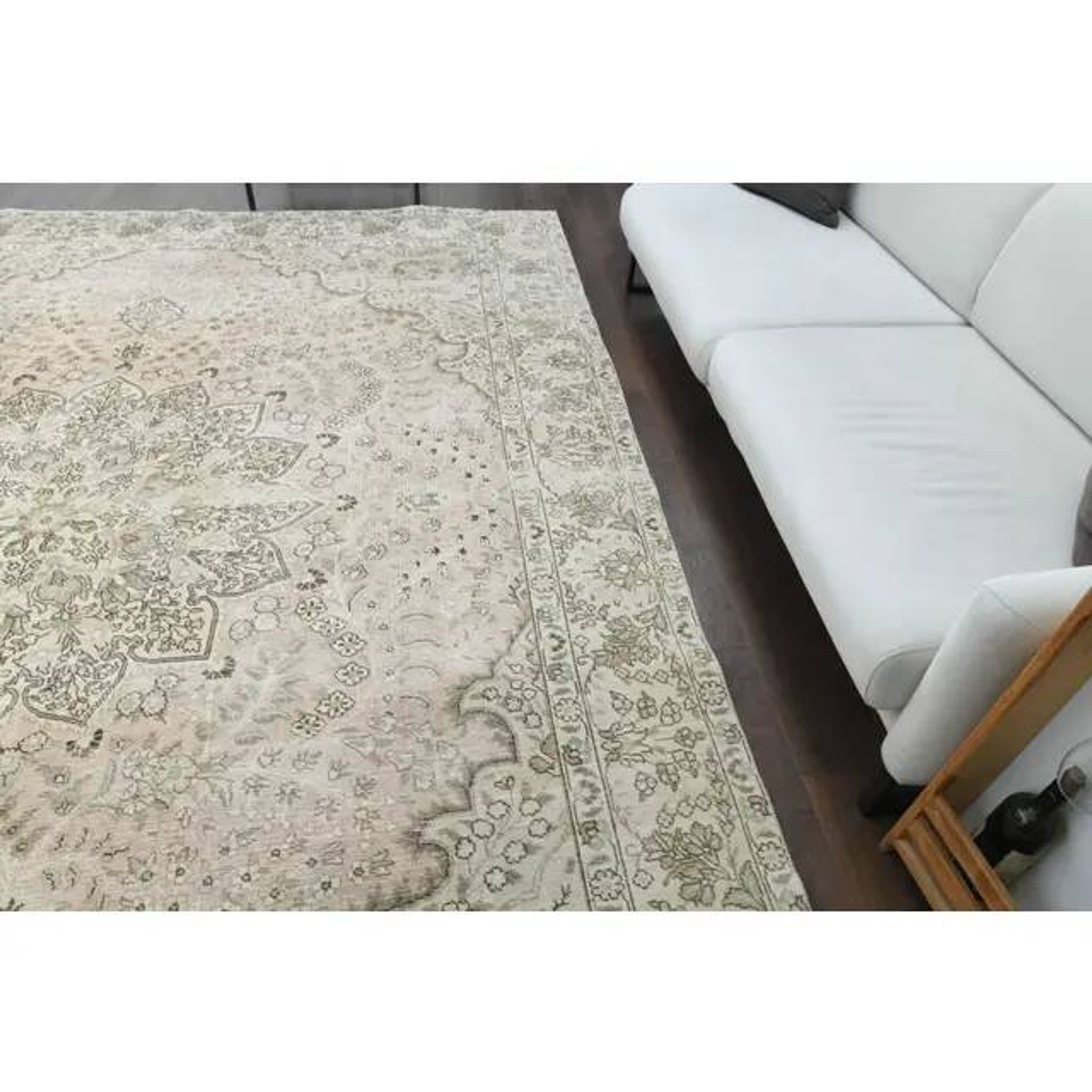 1970s Vintage Persian Handmade Wool Cotton Beige Area Rug 287x367