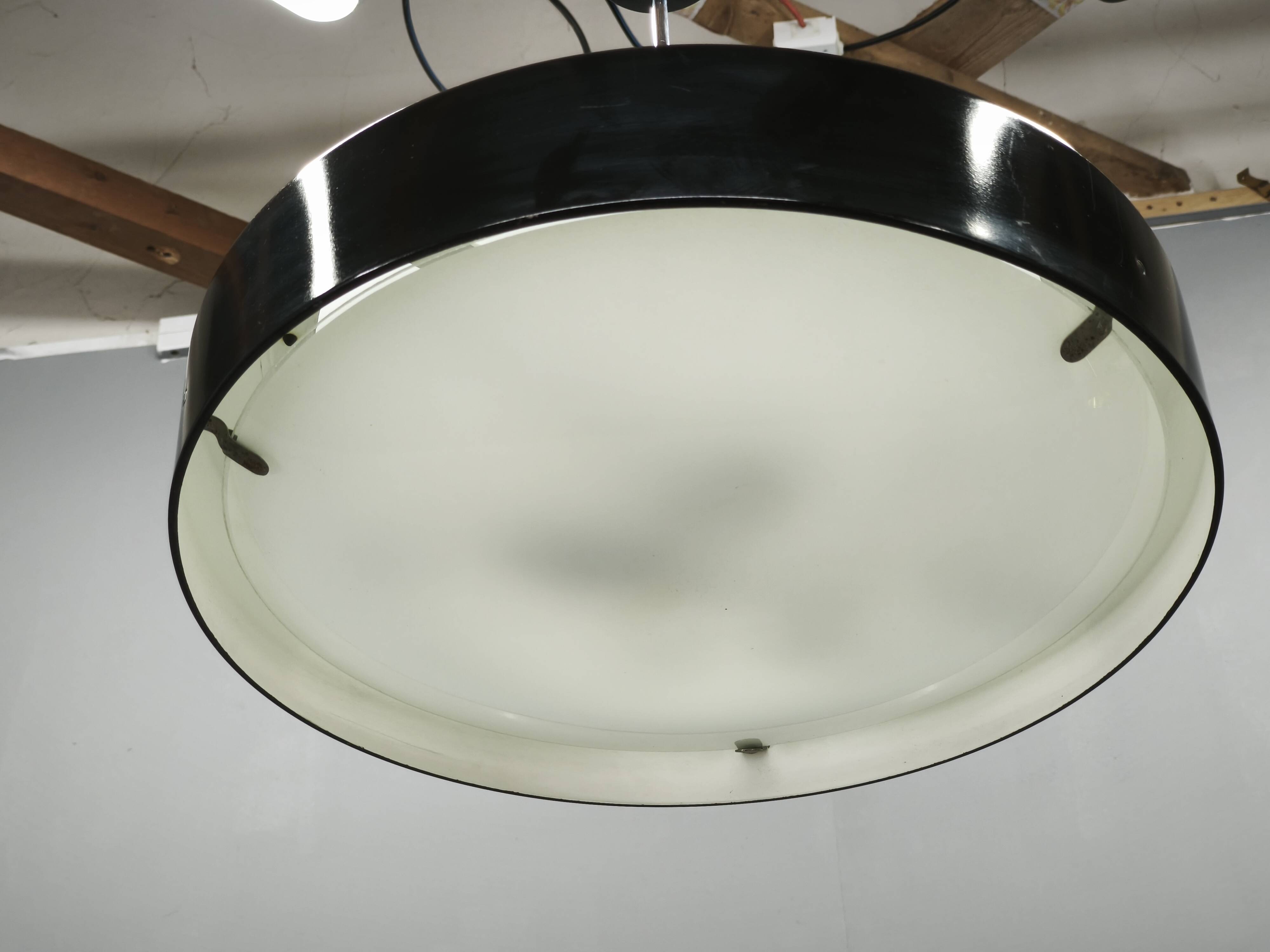 1960s NAPAKO Modernist Black Glass Pendant Light, Czechoslovakia