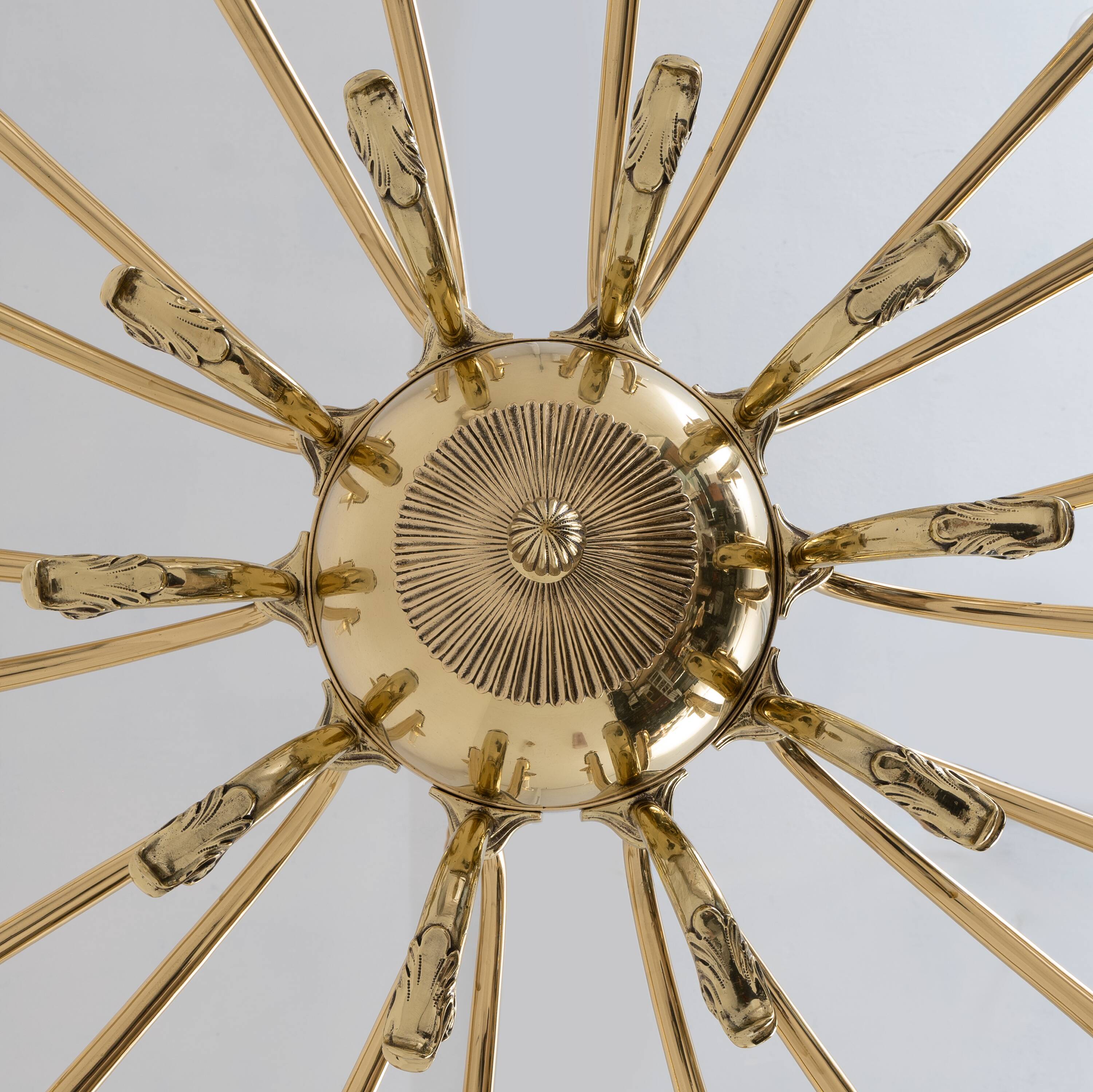 Italian Neoclassical Style 20-Light Brass Chandelier, 1950s