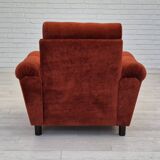 Années 1980, fauteuil relax danois meuble en velours marron/rouge.