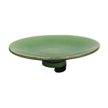 Vintage 50s-60s dish in green enamelled terracotta