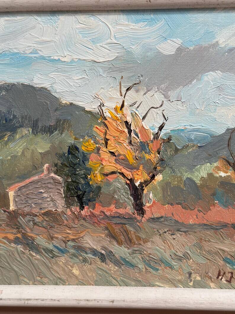 Original Swedish Oil on Panel – "Trees" by H. Jonstad – Signed – Vintage and Framed – 23.5 × 20.5 cm (9.2 × 8 in)
