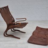 1970s, Scandinavian design, lounge chair, original condition, leather, bent wood.