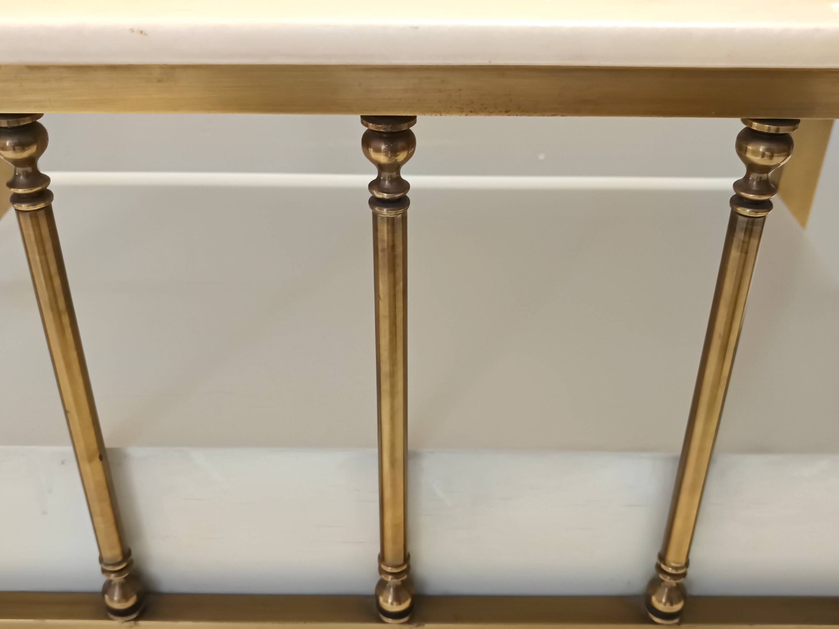 Pair of Brass and White Lacquered Nightstands with Marble Tops, Italy