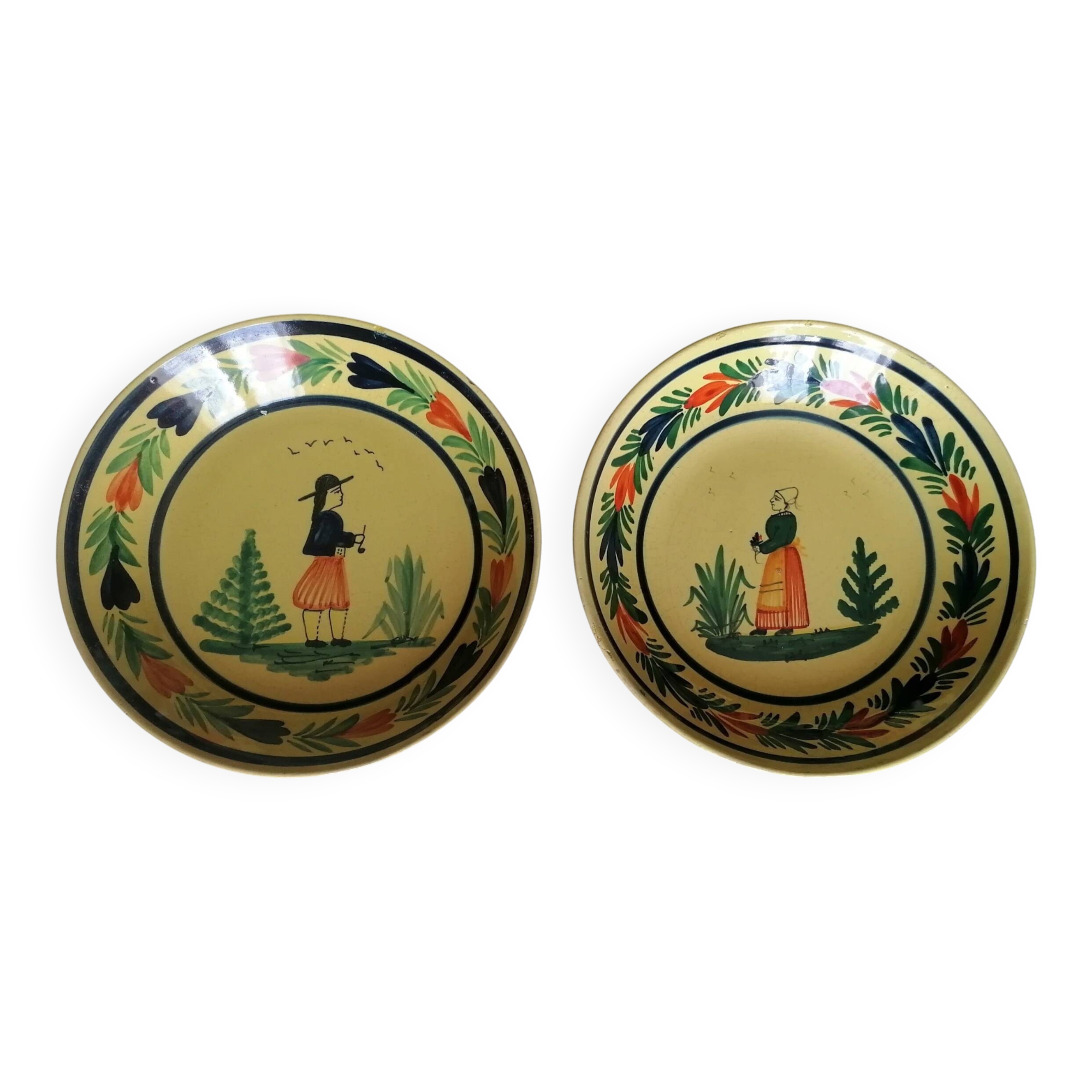 Two plates from the Breton faience HB Quimper.
