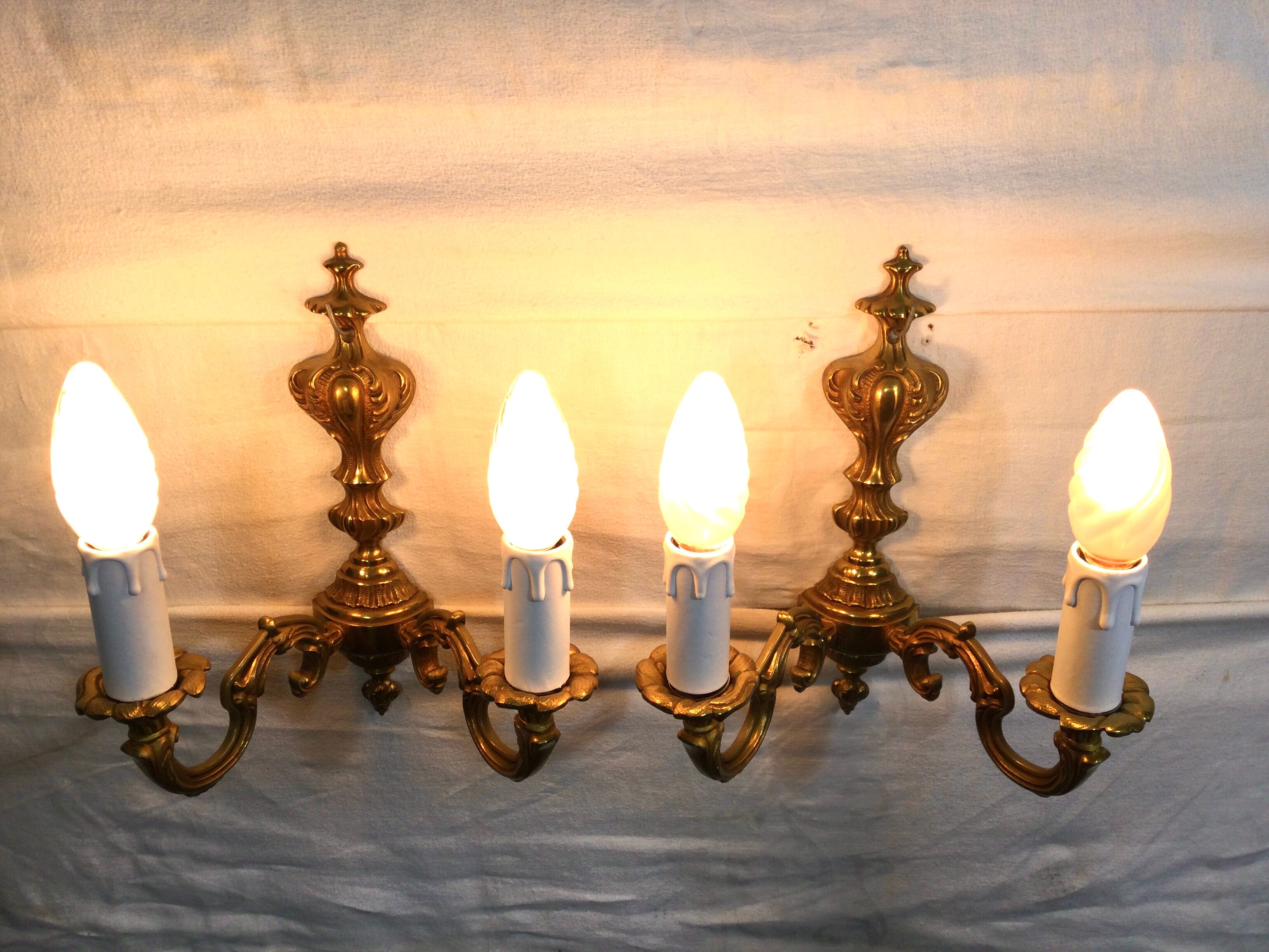 Pair of sconces Bronze 2 lights Louis XV style