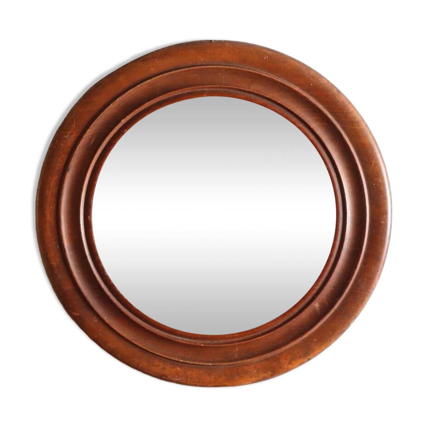 Round old wooden mirror