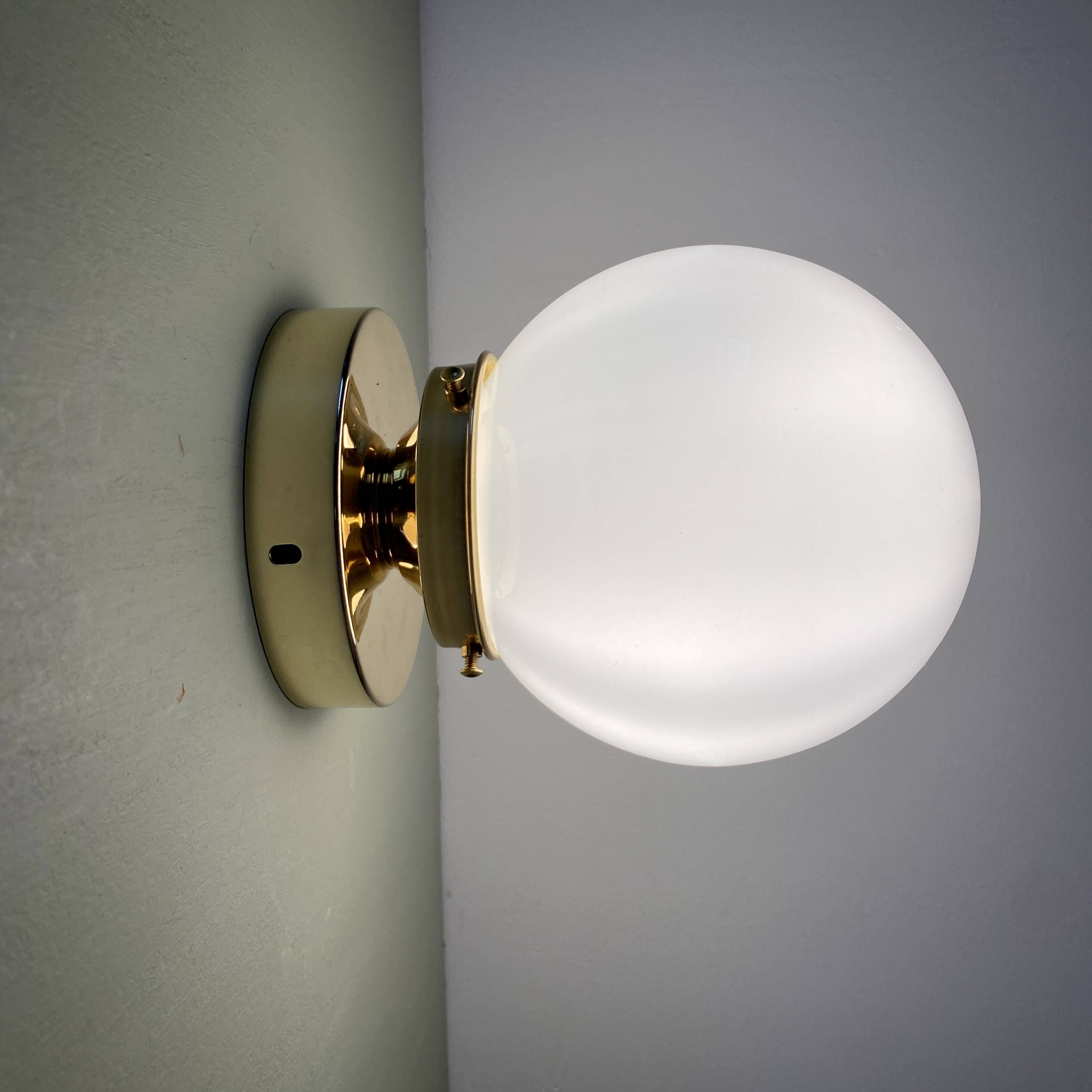 Vintage globe wall or ceiling light in white opaline
