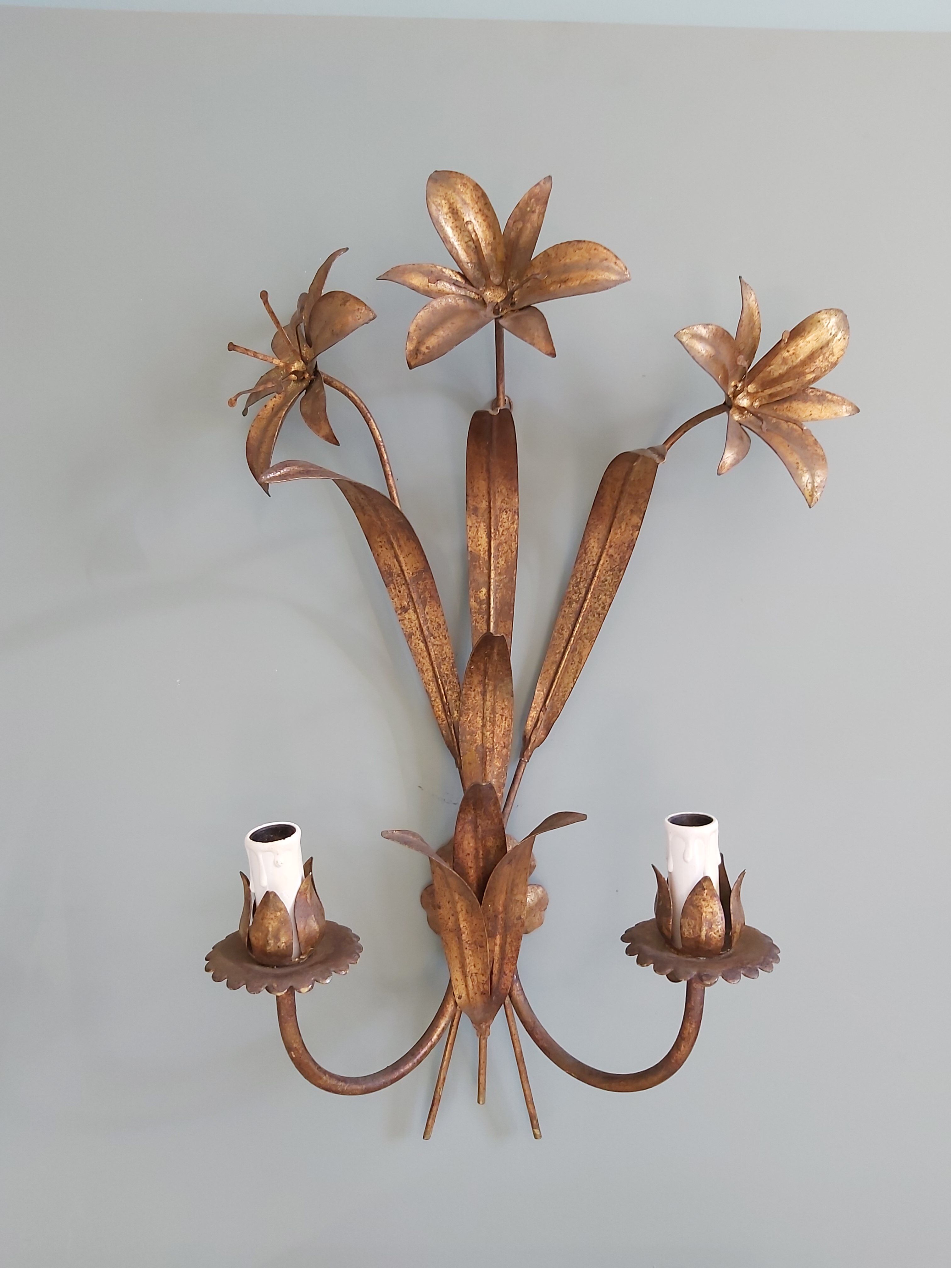 Vintage gold metal wall lamp, 70s