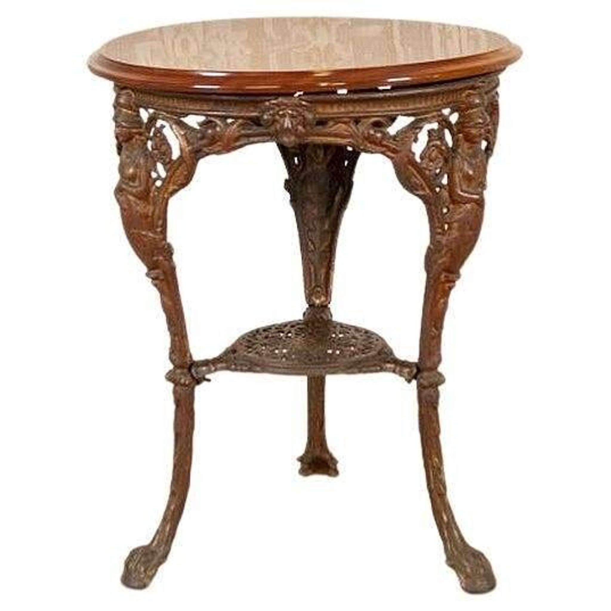Vintage Oval Coffee Table on Cast Iron Base, 1950s