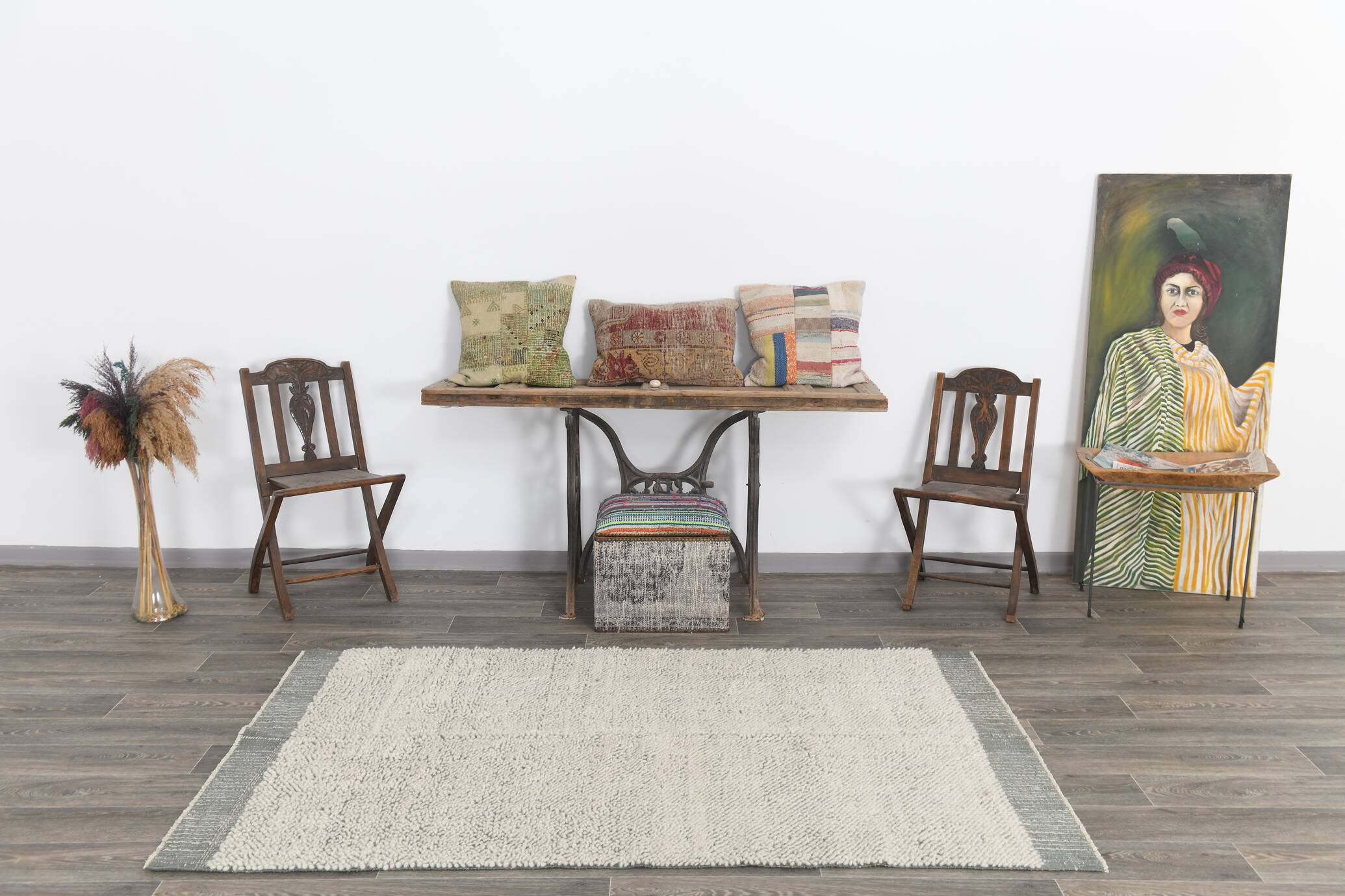 4x7 Shades Of Ash Green Handmade Wool Vintage Rug, 129x217Cm SK 34947