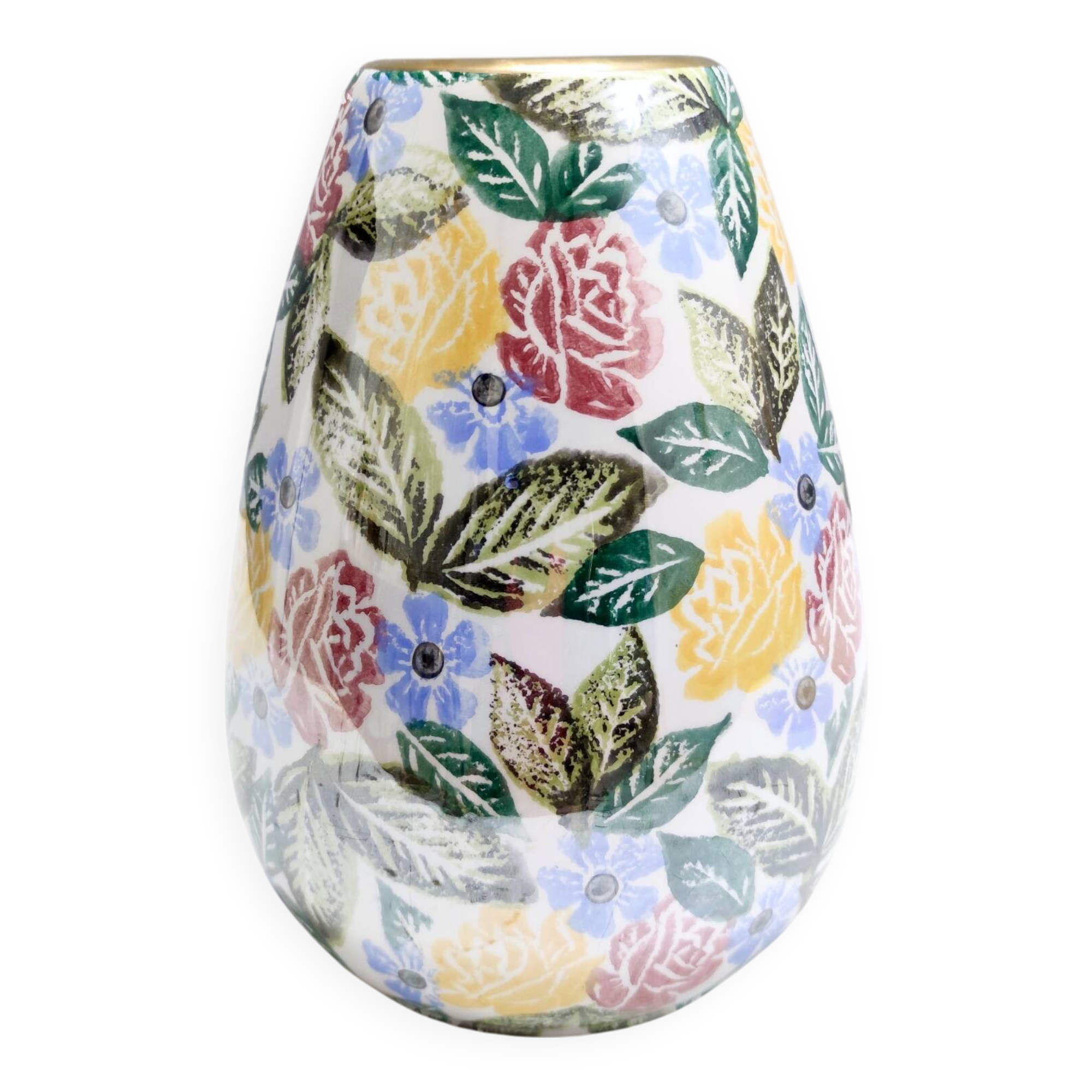 Painted Porcelain Flower Vase by Bassano with a Floral Pattern, Italy