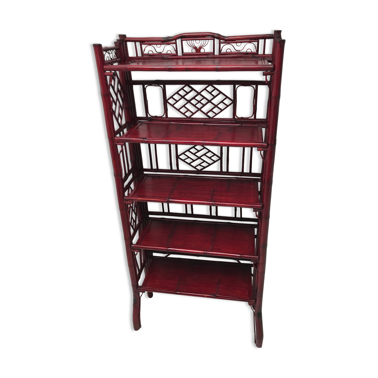 Vintage bamboo and rattan folding shelf