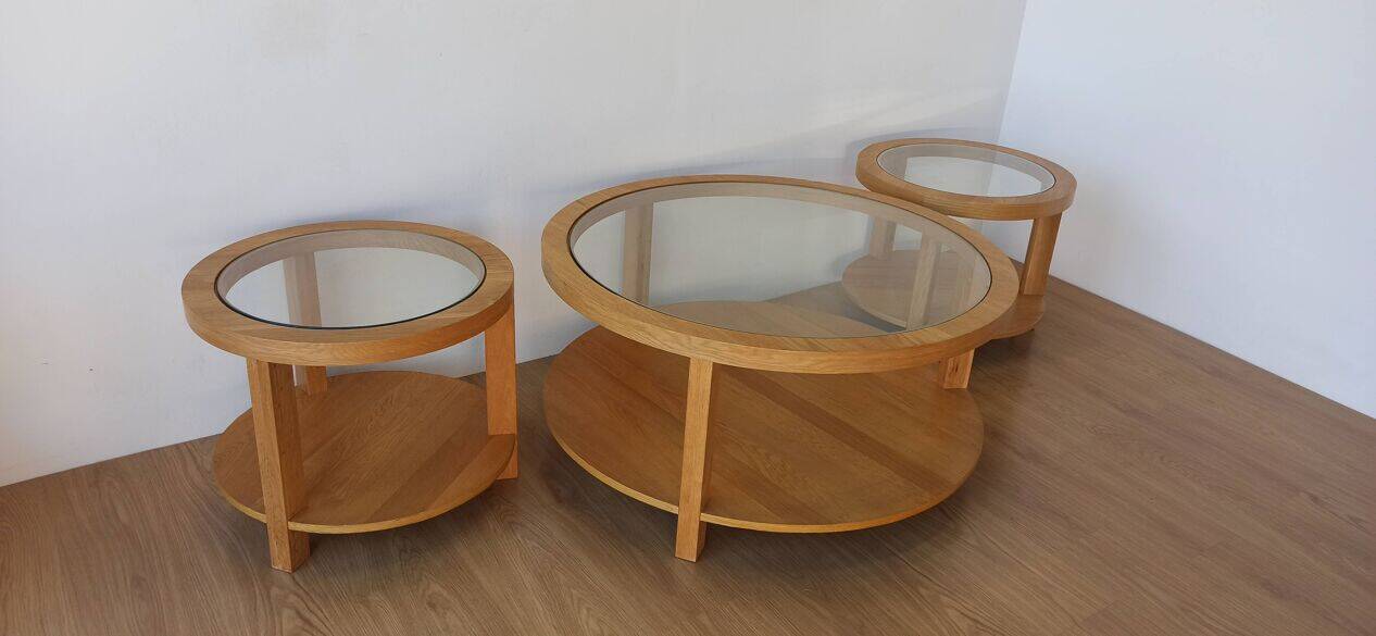 Round Tables with Glass Tops, Set of 3.