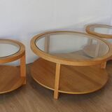 Round Tables with Glass Tops, Set of 3.