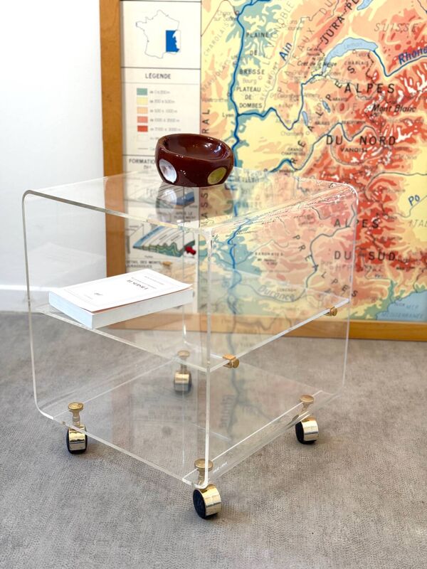 Table en Plexiglas à roulettes David Lange