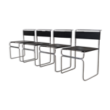 Suite of 4 chairs in chromed metal and leather by Giovanni Carini for Planula - 70s