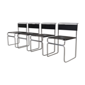 Suite of 4 chairs in chromed metal and leather by Giovanni Carini for Planula - 70s