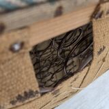 Canapé danois 3 places des années 1950, tissu en laine d'ameublement vert/beige, bois de chêne.